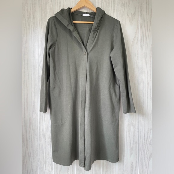 Pure Jill Hooded Jacket Sweater Medium Green Duster Cardigan Button - Picture 3 of 5